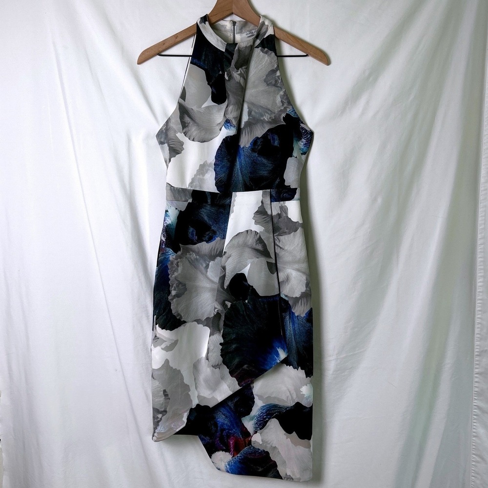 Cooper St Womens Floral Asymmetrical Halter Sheath Dress Size 4 Blue White